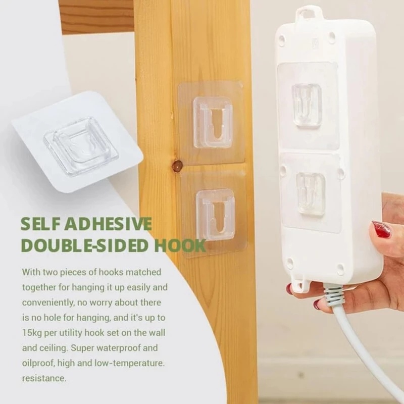 Set 1 / 3 / 5 Móc Treo Phích Cắm Dán Tường Hai Mặt Trong Suốt Chống Nước Chống Dầu Giá Đỡ