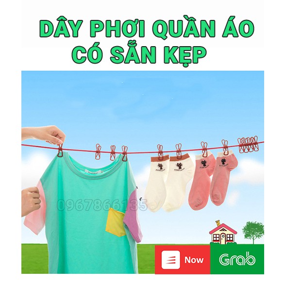 Dây phơi quần áo có sẵn kẹp tiện ích/ Dây phơi có móc kẹp chống gió/ dây phơi quần áo thông minh