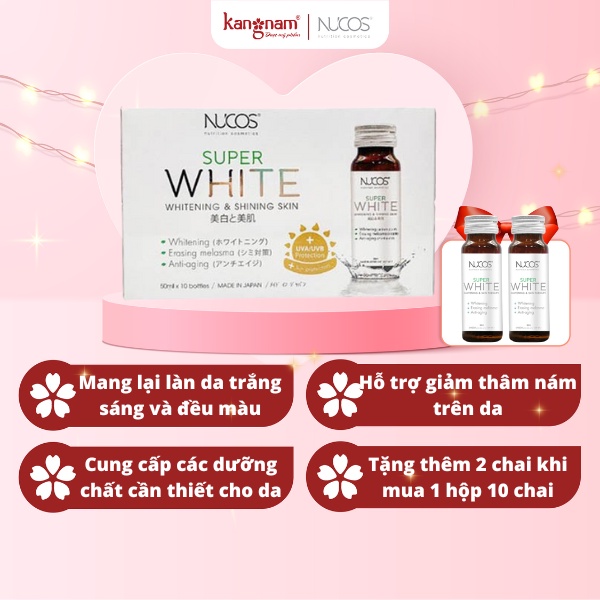 Nước Uống Trắng Da Giảm Thâm Nám Chống Nắng Nucos Super White 50ml x 10 chai TẶNG 2 chai