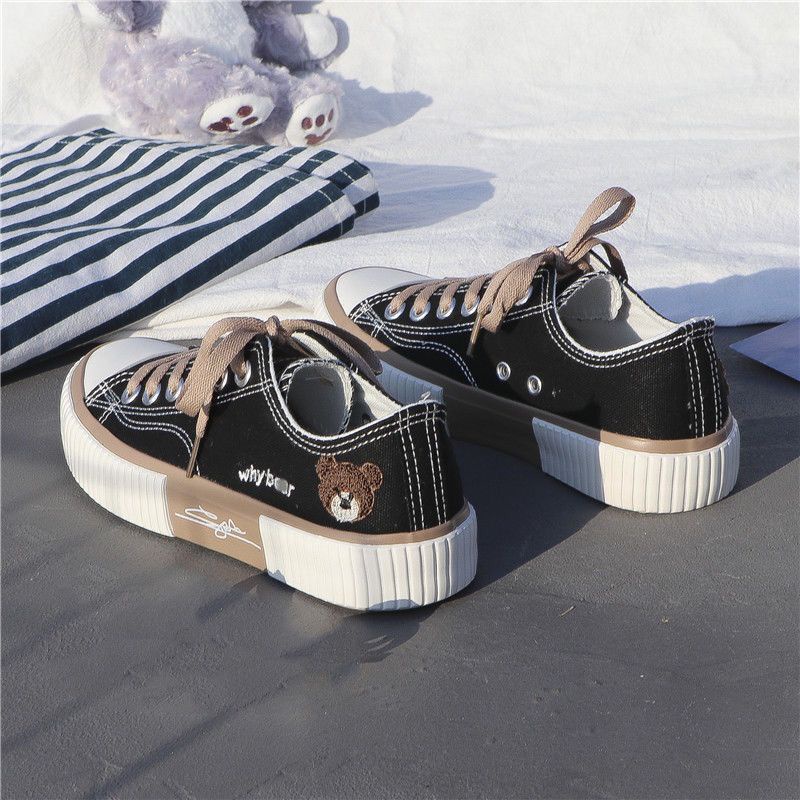 Giày Thể Thao Vải Canvas Thêu Hình Gấu Dễ Thương Cho Nữ