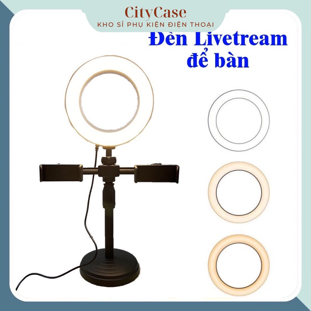 Đèn Bàn Livestream 16cm 2 kẹp điện thoại - chỉnh 3 chế độ sáng cực chuẩn