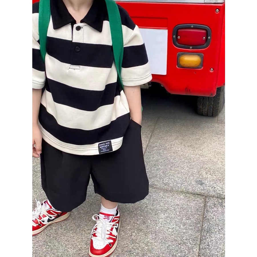 Bộ Áo Thun Cotton Ngắn Tay + Quần Short Dáng Rộng Phong Cách Hàn Quốc Thời Trang Mùa Hè Cho Bé Trai