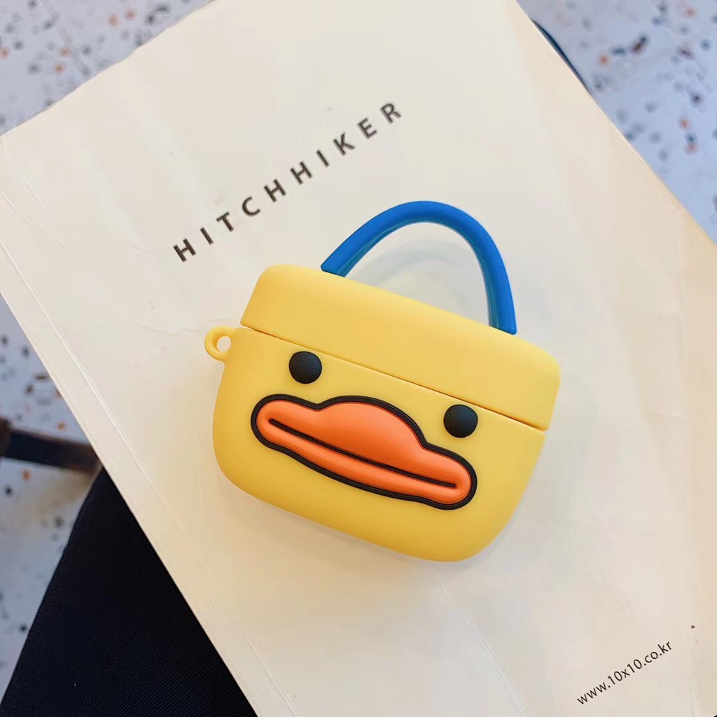 AirPods Pro Case Little Yellow Duck 3d doll Keychian Funny Big Mouth Motif Casing AirPods 3 Apple Airpod Silicone Cover