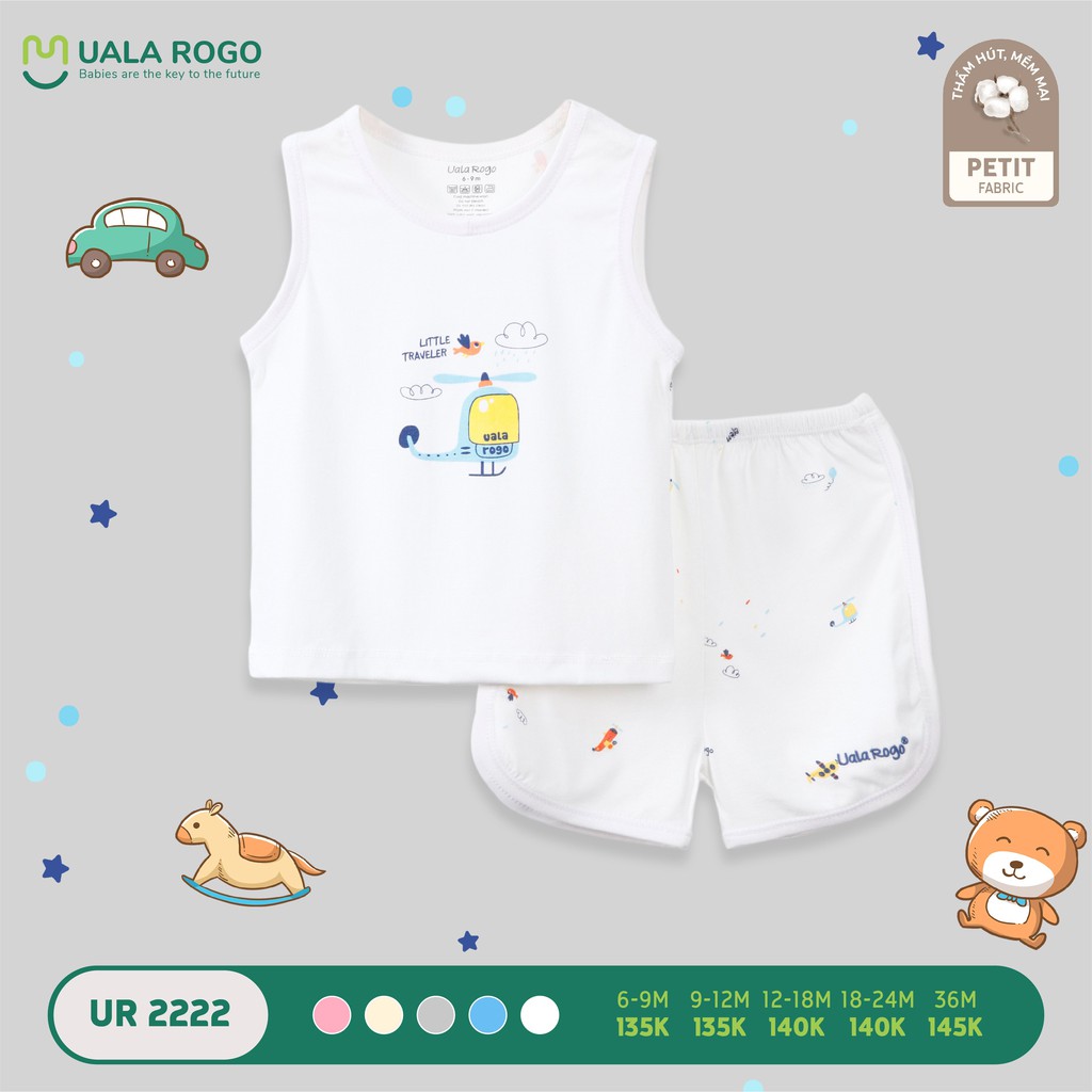 Bộ ba lỗ UALA &amp; ROGO vải PETIT siêu mềm mịn 3007