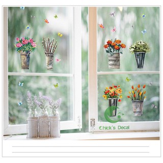 Decal dán tường hình chậu hoa trang trí