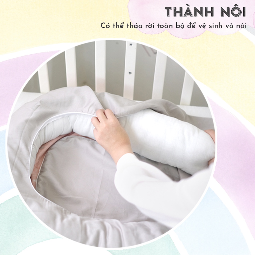 Nôi ngủ chung giường cho bé sơ sinh RUNA KIDS Satin cao cấp mềm mịn thoáng mát an toàn cho da bé (có thể tháo vỏ)