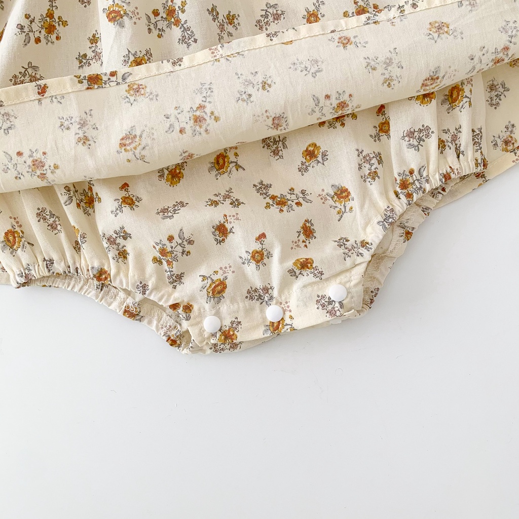 Bộ Áo Liền Quần Dài Tay In Hoa Dễ Thương Cho Bé Gái