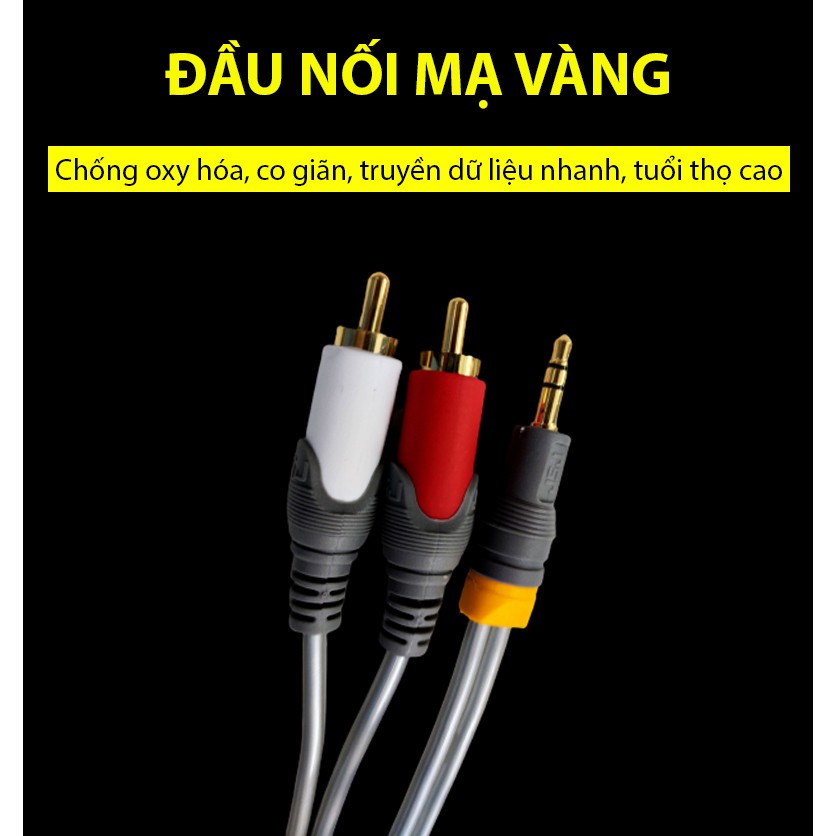 Dây tín hiệu đầu 3 ly (3.5mm) ra 2 đầu bông sen (AV/RCA) JSJ 322A dài 1.5m vỏ PVC, đầu nối mạ vàng, lõi đồng nguyên chất