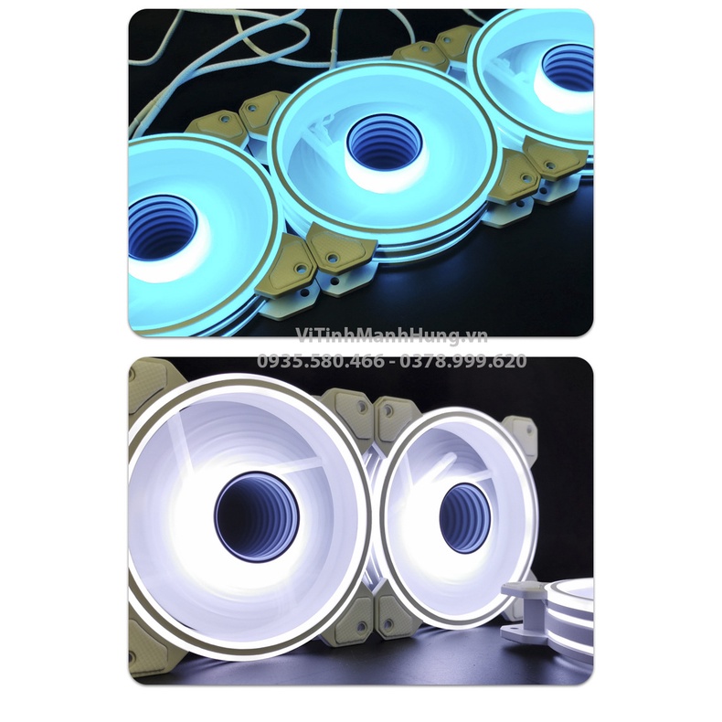Quạt CoolMoon WF1, 4 pin PWM + 5V ARGB, 12cm, 1800rpm, Infinity Lens, Led tâm + vòng ngoài, mẫu mới 2022.