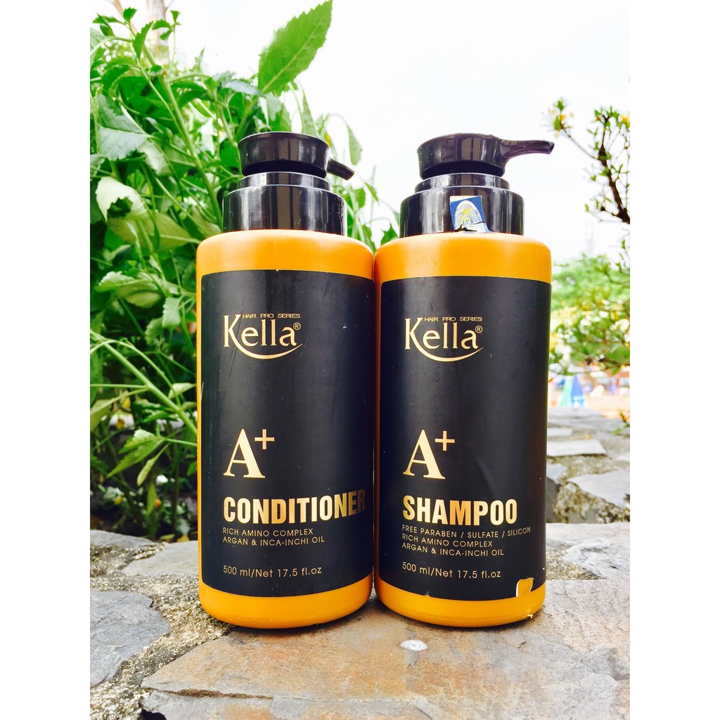Cặp dầu gội, dầu xả phục hồi Kella A+ với tinh dầu Argan và Inca-Inchi 500ml*2 dành cho tóc hư tổn, khô xơ, chẻ ngọn