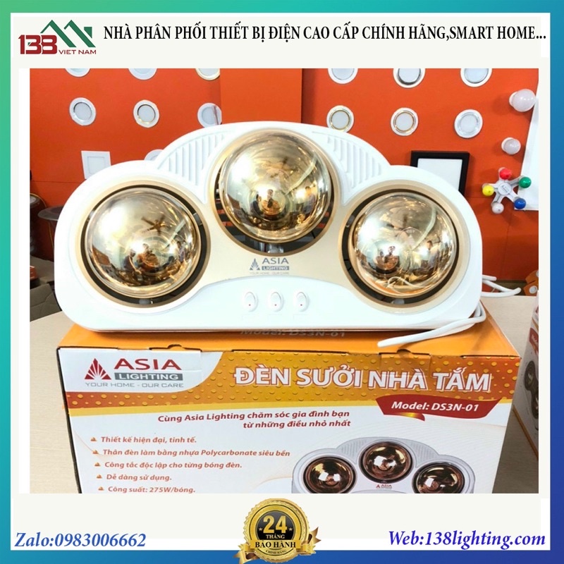 {Cam Kết Chính Hãng} Đèn Sưởi Ấm Nhà Tắm Nắp Lổi ASIA Bóng Hồng Ngoại - DS3N-01 Bảo Hành 2 Năm