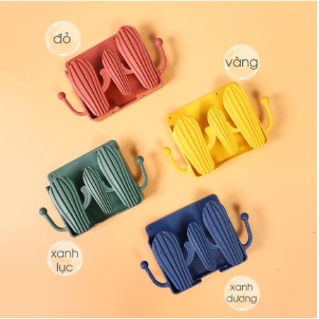 Kệ gắn tường để điện thoại khi sạc họa tiết xương rồng - Giá để điện thoại, điều khiển dán tường có móc treo