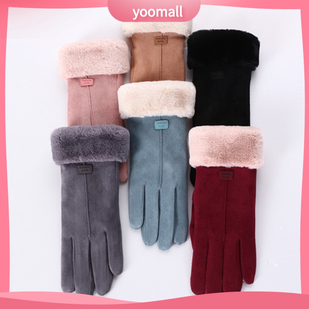 Yomall♡ Găng Tay Da Lộn Lót Lông Dày Giữ Ấm Cảm Ứng Màn Hình Cảm Ứng Thời Trang Thu Đông Dành Cho Nữ