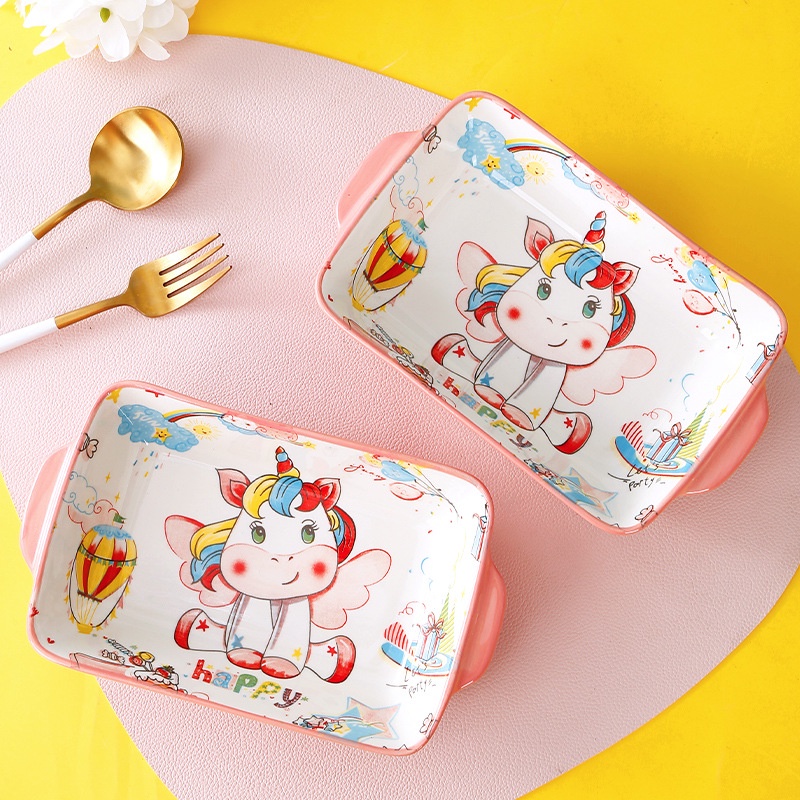 Bộ bát đĩa khay sứ Ngựa hồng Pony dễ thương ăn dặm cho bé