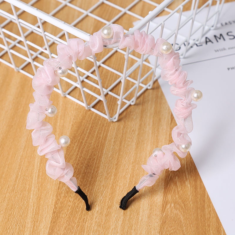 Băng Đô Chiffon Phối Ren Đính Ngọc Trai Dễ Thương Xinh Xắn