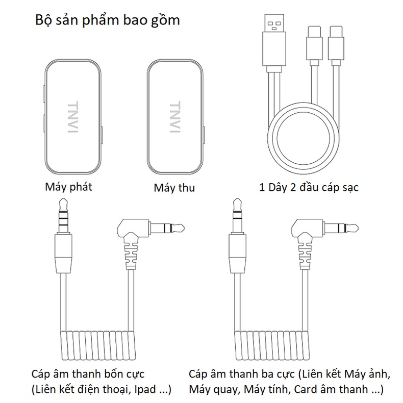 Micro Thu Âm Cài Áo Không Dây TNVI V3 Cho 1 Người/2 Người, Mic Livestream, Thiết Bị Thu Âm Thanh Chất Lượng Cao