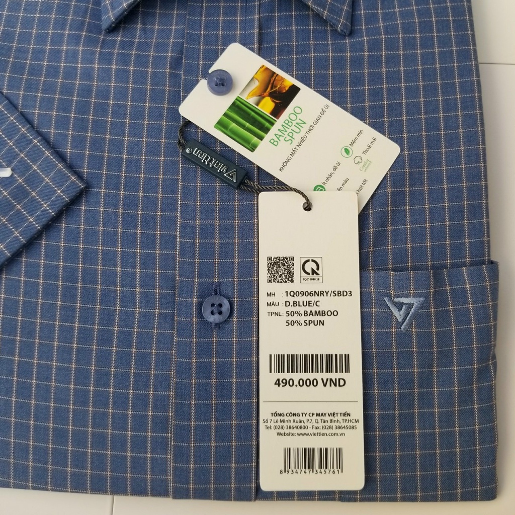 Aó sơ mi nam Việt Tiến ngắn tay mã  1Q0906NRY chính hãng ,cao cấp - form suông REGULAR - tà bầu ,họa tiết .SHOP HỨA