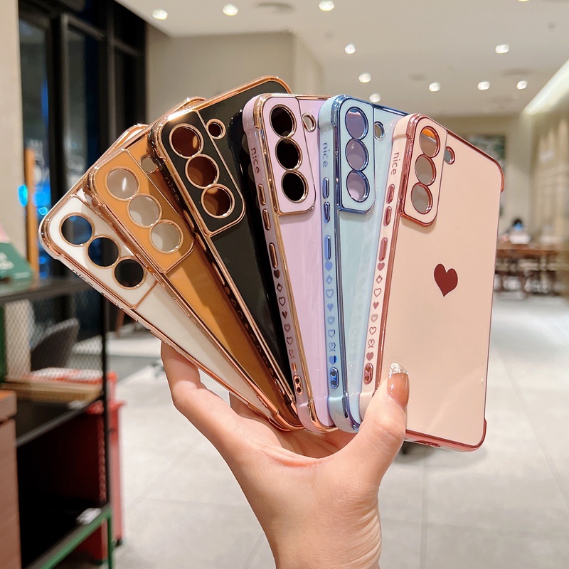 Ốp Điện Thoại Mạ Viền Sang Trọng Họa Tiết Trái Tim Cho Samsung Galaxy S22 Ultra S21 S20 FE S22 S21 Plus