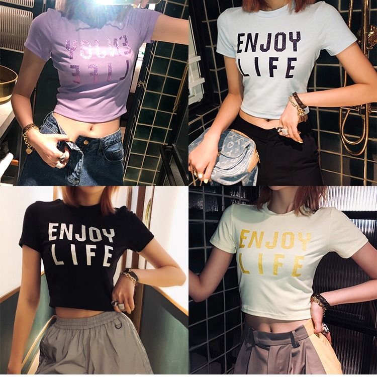 Áo Thun Croptop Tay Ngắn In Chữ Thời Trang Cho Nữ