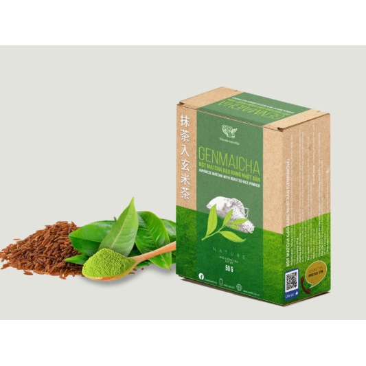 Halal Bột Genmaicha Trà xanh Gạo Rang Nhật Bản ONELIFE Hộp 50gr nguyên chất, giảm cân, không đường