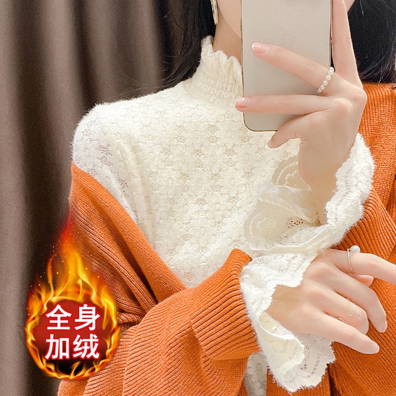 Áo Ren Tay Dài Cổ Cao Ôm Dáng Phong Cách Phương Tây Thời Trang Thu Đông Cho Nữ