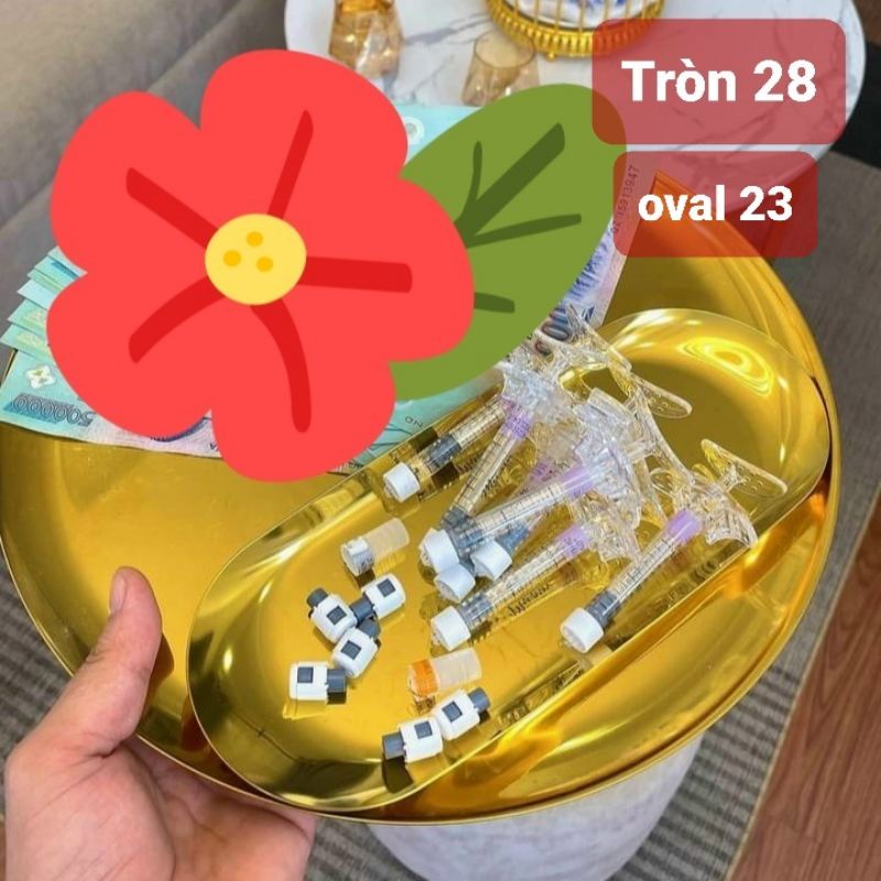 Khay kim loại tròn TAMUSHOP92 Đĩa inox vàng đựn mỹ phẩm trang sức filler botox