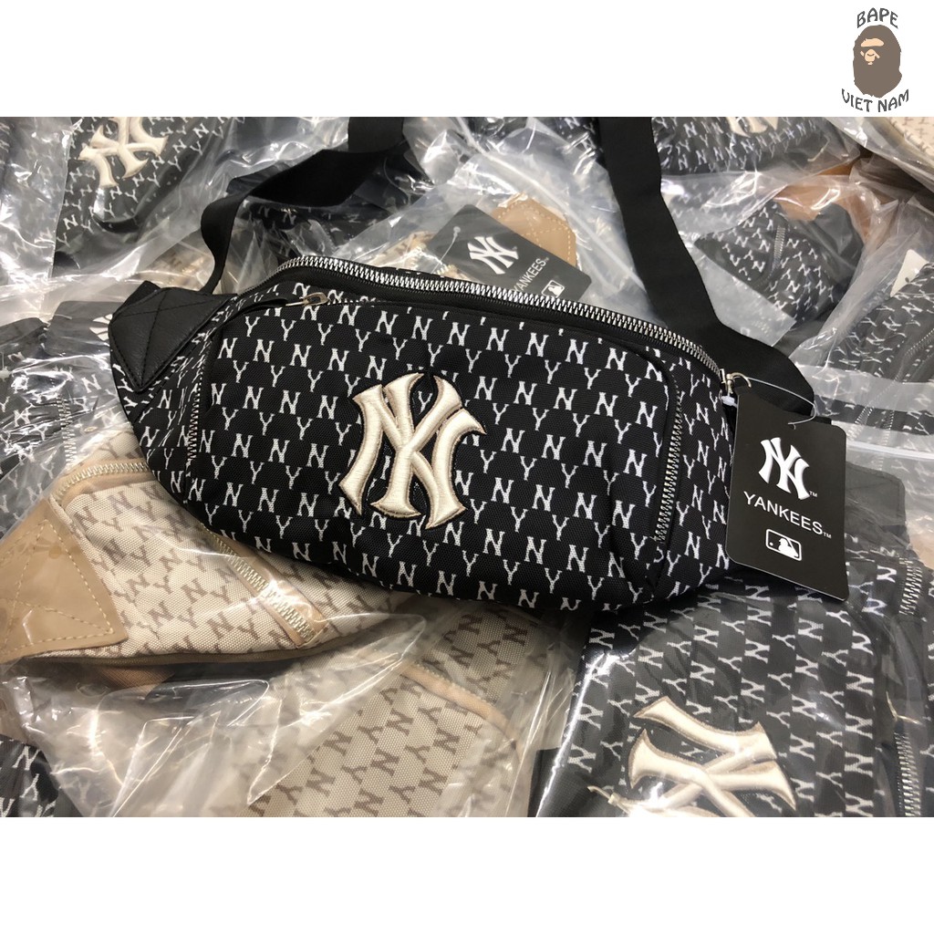 [Ảnh thật + FREESHIP] Túi bao tử NY MLB, Túi đeo chéo NY Mickey chất liệu Canvas 2 màu đen, Be BapeVN