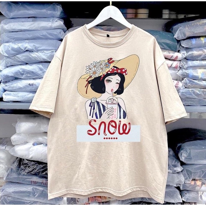 Áo thun cotton tay lỡ dáng rộng unisex - cô gái đội mũ