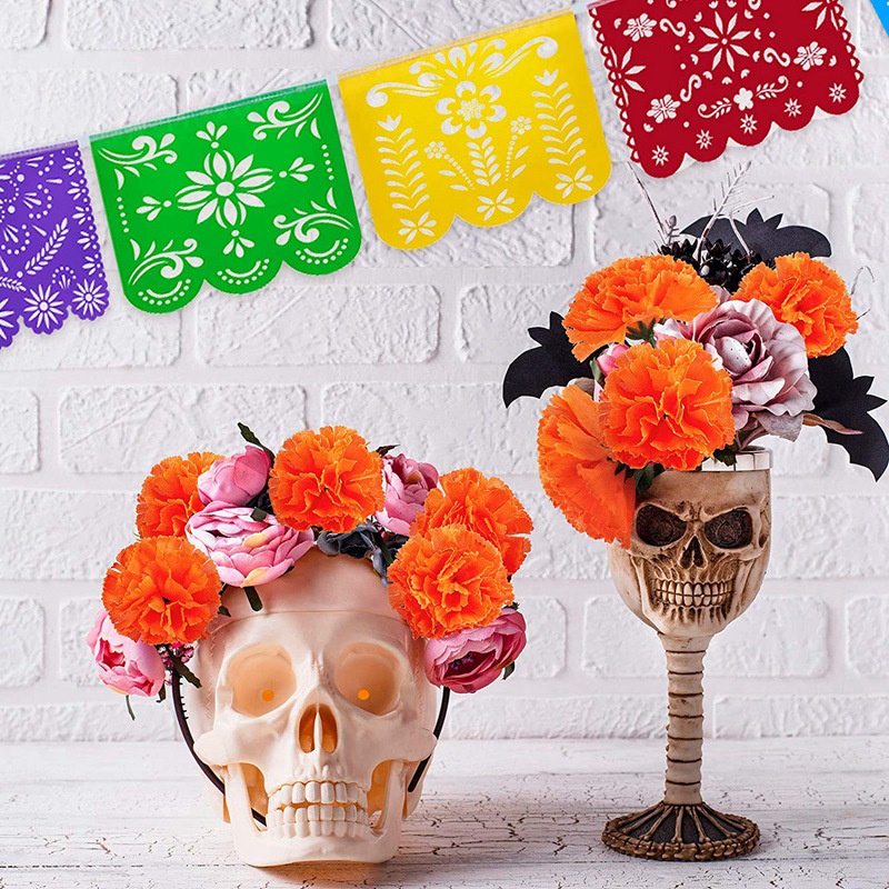Set 100 Bông Hoa Marigold Nhân Tạo Màu Cam Dùng Để Trang Trí