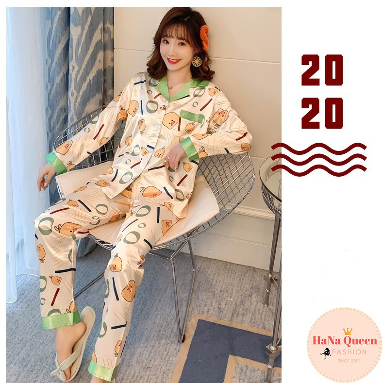 [Xả Kho] Bộ đồ ngủ Pijama lụa nữ dài tay cực xinh