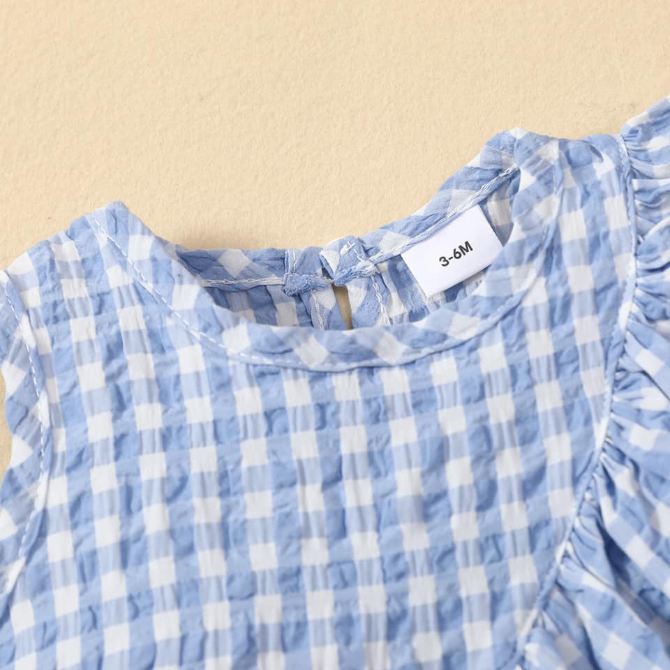 Bộ áo kẻ, chân váy trắng cho bé_