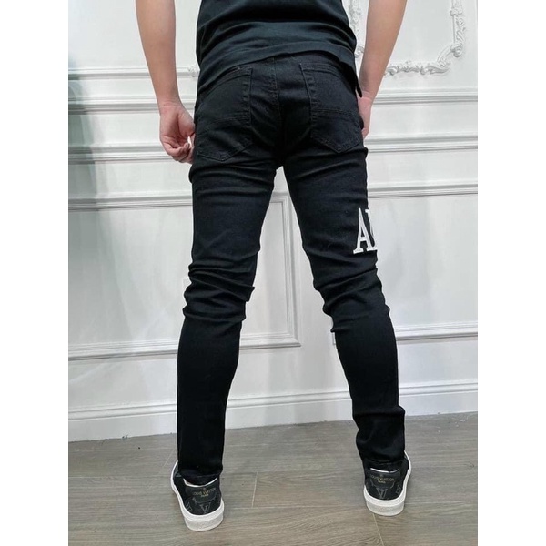 Quần Jean Biker Côn Amiri Rách Dệt Chữ Da