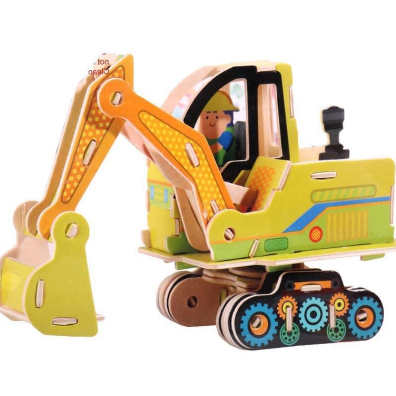 Ghép Hình Bằng Gỗ 3D Xe Cẩu Múc Cho Bé