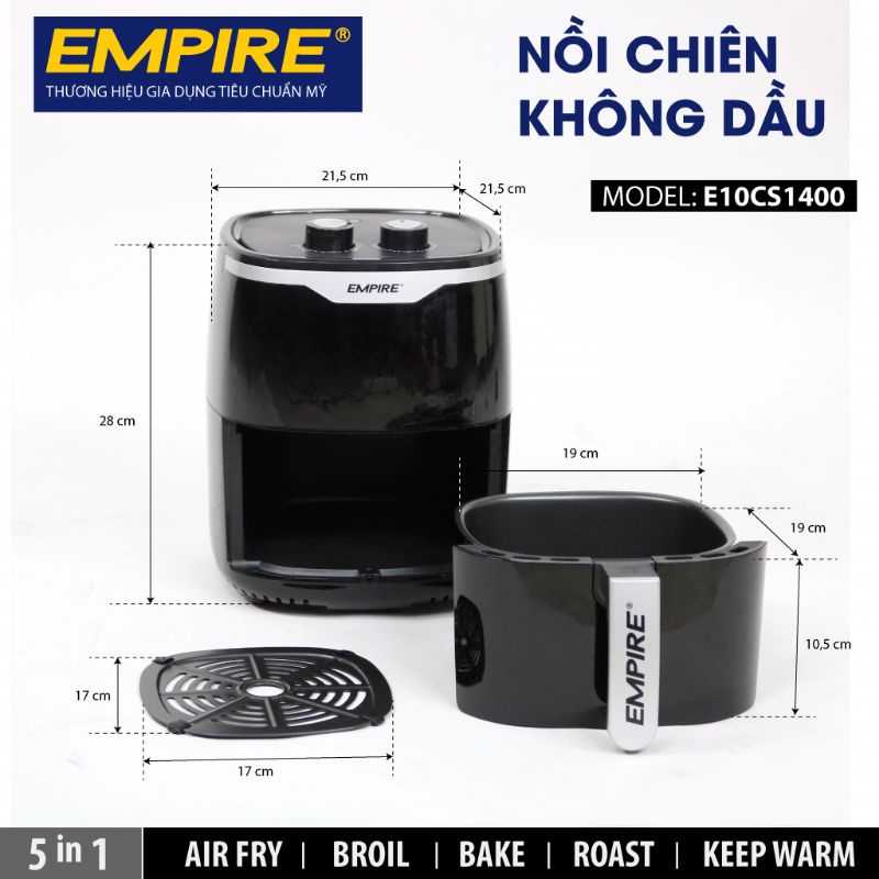 Nồi chiên không dầu Empire 5 lít không cần lật trở