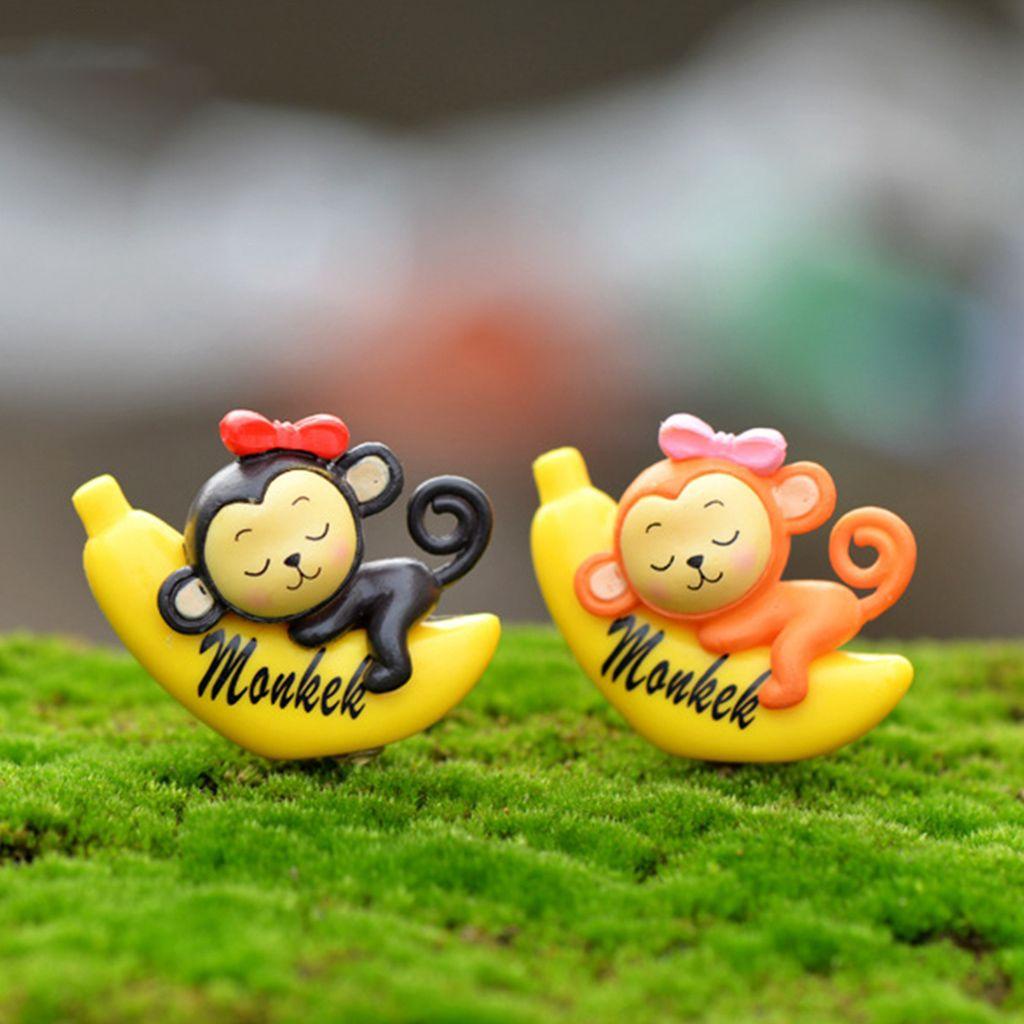1 Cặp Tượng Khỉ Hoạt Hình Dễ Thương Trang Trí Tiểu Cảnh DIY