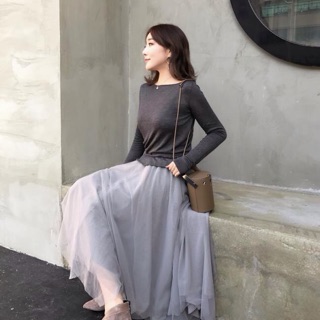 Đầm thun gân phối lưới