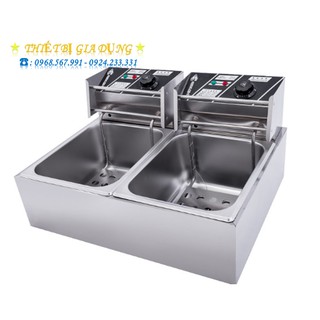 Bếp chiên dầu đôi siêu bền, tiết kiệm điện dung tích 12L hàng loại 1
