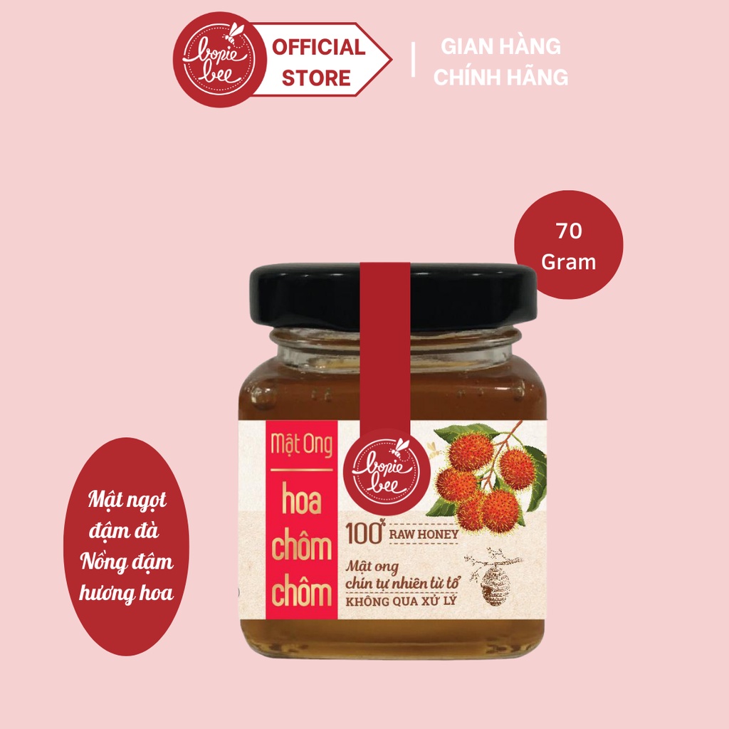 Mật Ong Bonie Bee Nguyên Chất Từ Hoa Chôm Chôm - Vị Ngọt Đậm Đà - Chín Tự Nhiên Từ Tổ - Không Qua Xử Lý - 70g