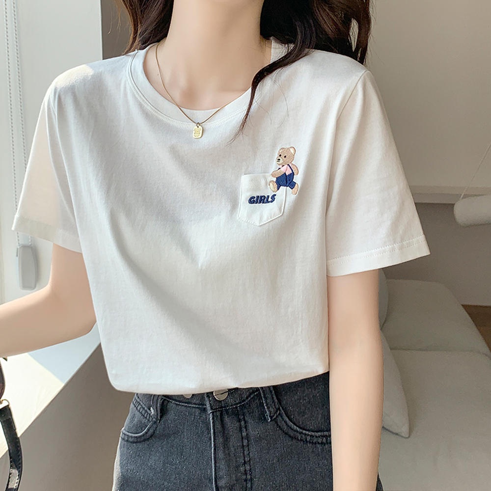 Áo Thun Cổ Tròn Tay Ngắn Dáng Rộng Hình Gấu Phong Cách Mới Mùa Hè 50298