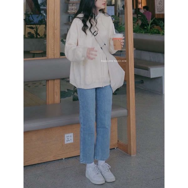 Áo khoác len khoá kéo có mũ, áo hoodie len ulzzang QC Bazic one