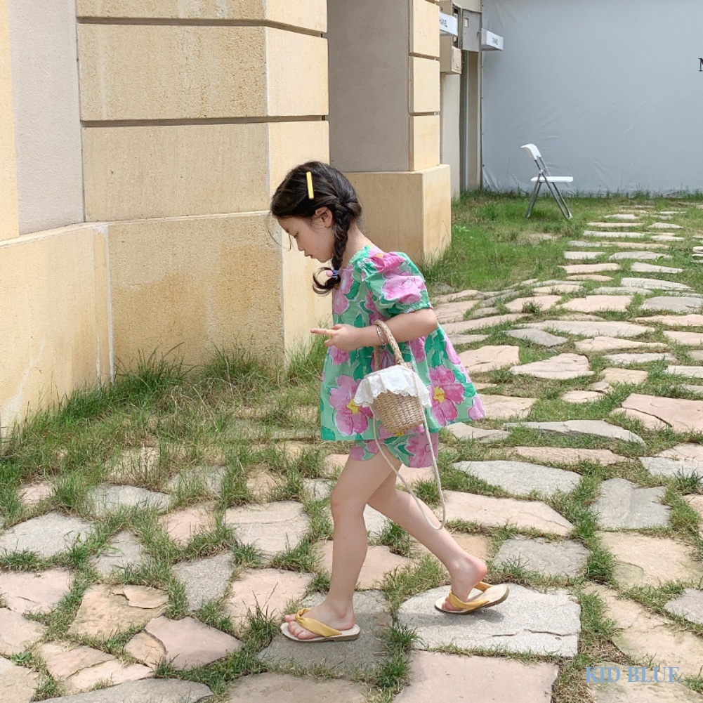 Set Áo Tay Phồng + Quần Short In Hoa Nhí Xinh Xắn Thời Trang Phong Cách Hàn Quốc Cho Bé Gái