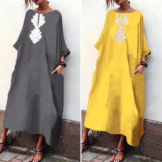 Đầm suông tay cánh dơi in họa tiết phong cách vintage thời trang cho nữ