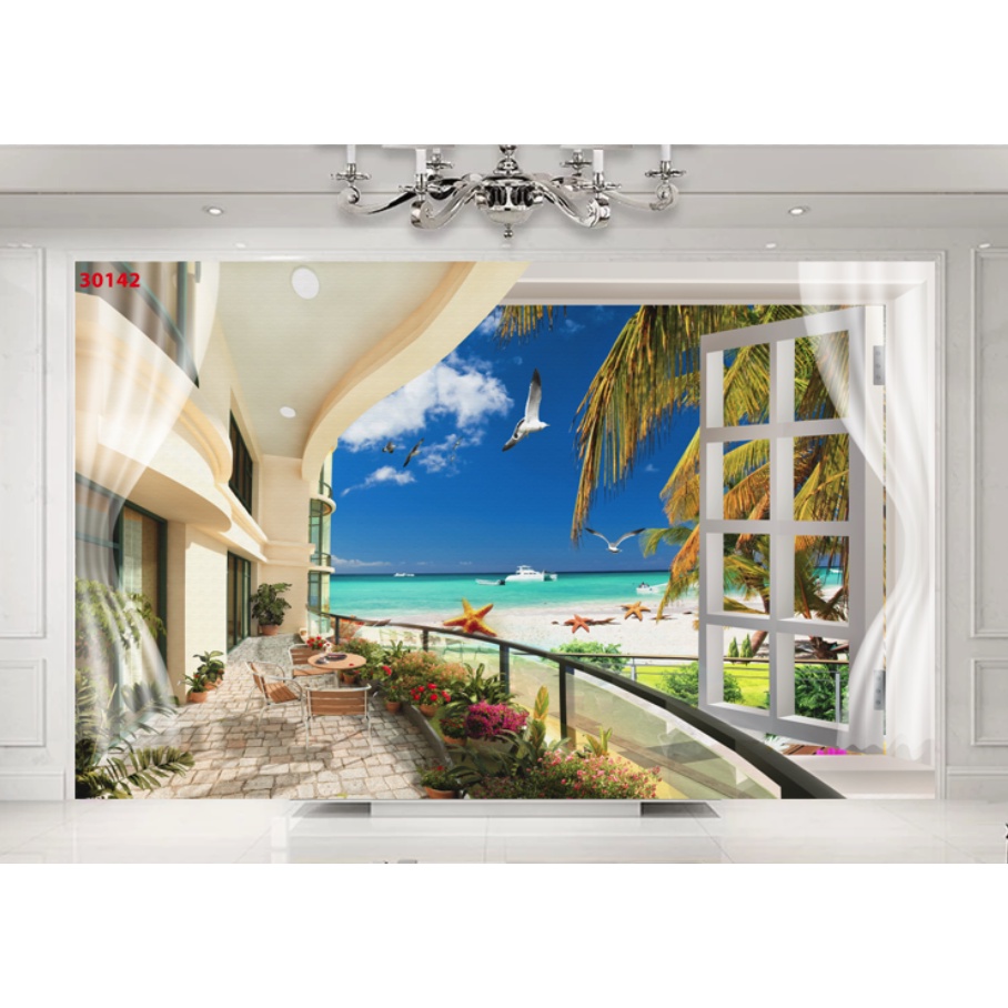 Tranh 3d dán tường cửa sổ hiện đại