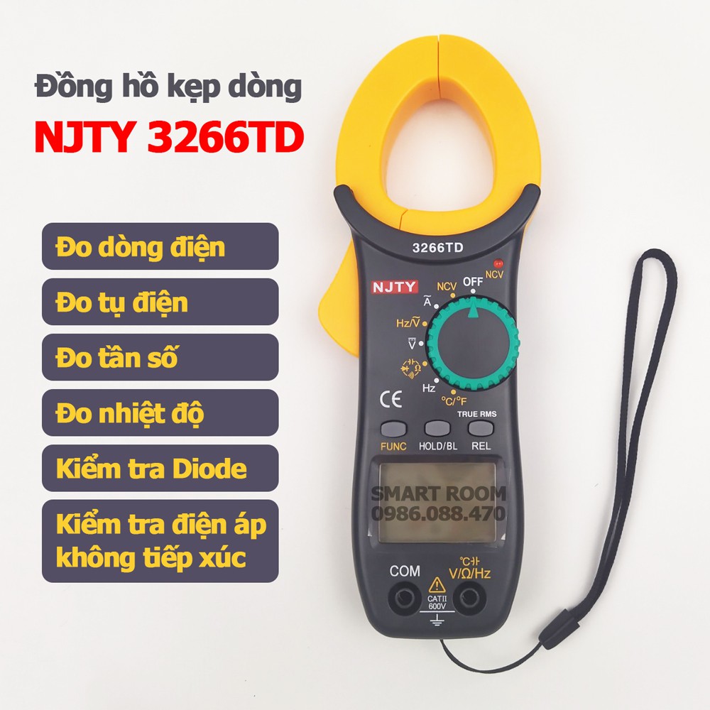 Ampe kìm Đồng hồ kẹp dòng vạn năng NJTY 3266TD đo tụ, tần số, nhiệt độ, điện trở, điện áp