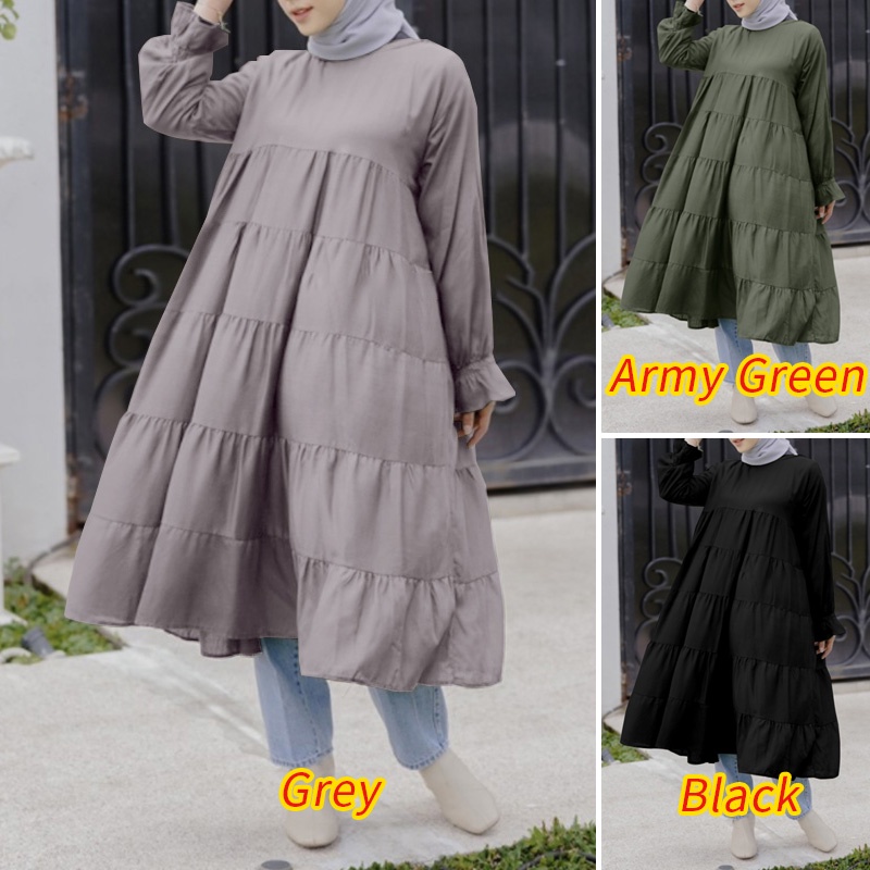 Đầm maxi nữ Zanzea xếp nếp tay dài phong cách Hồi giáo