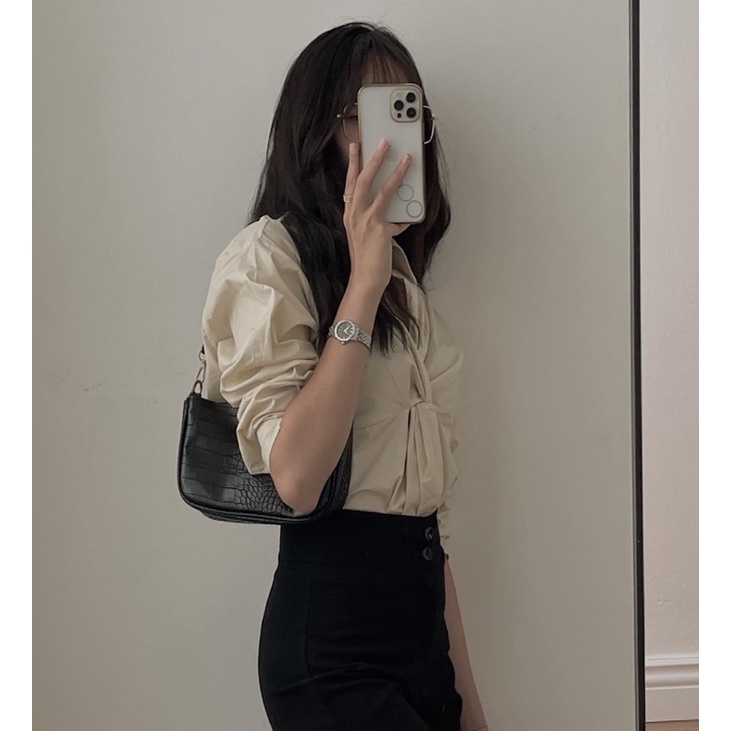 [Ảnh thật/Sẵn/Video]Áo sơmi thô xoắn ngực style Ulzzang | BigBuy360 - bigbuy360.vn