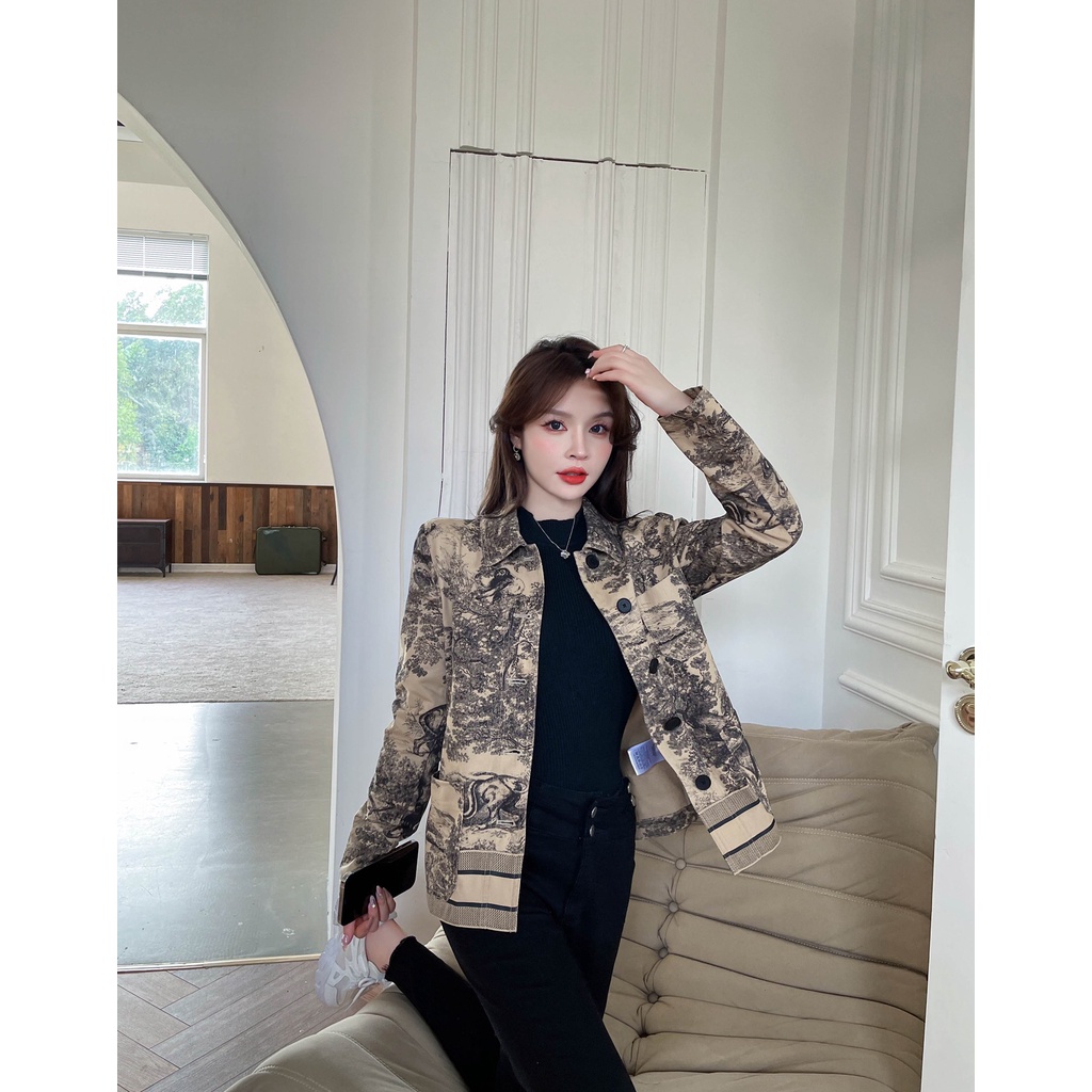Áo khoác nữ thời trang cao cấp Christian Dior CD thiết kế họa tiết Rui độc đáo, màu sắc ngọt ngào