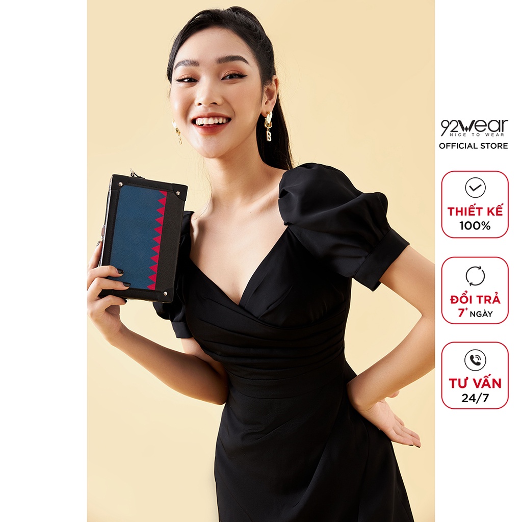 Váy xòe tay bồng 92WEAR, xếp ly thân trước thanh lịch, trẻ trung DEA1676