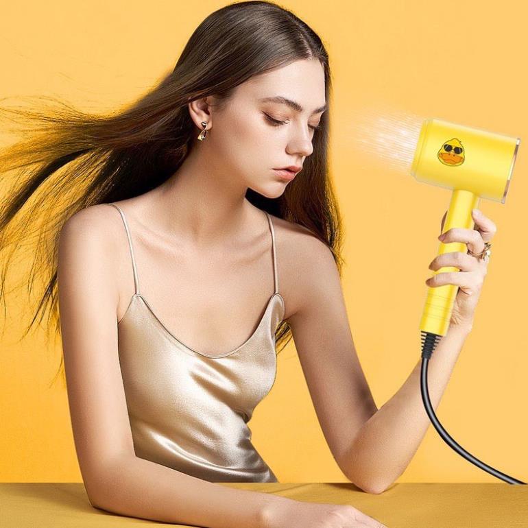 Máy sấy tóc tạo kiểu hình con vịt vàng công suất 1200W siêu dễ thương nóng lạnh 3 tốc độ gió tặng kèm mỏ sấy