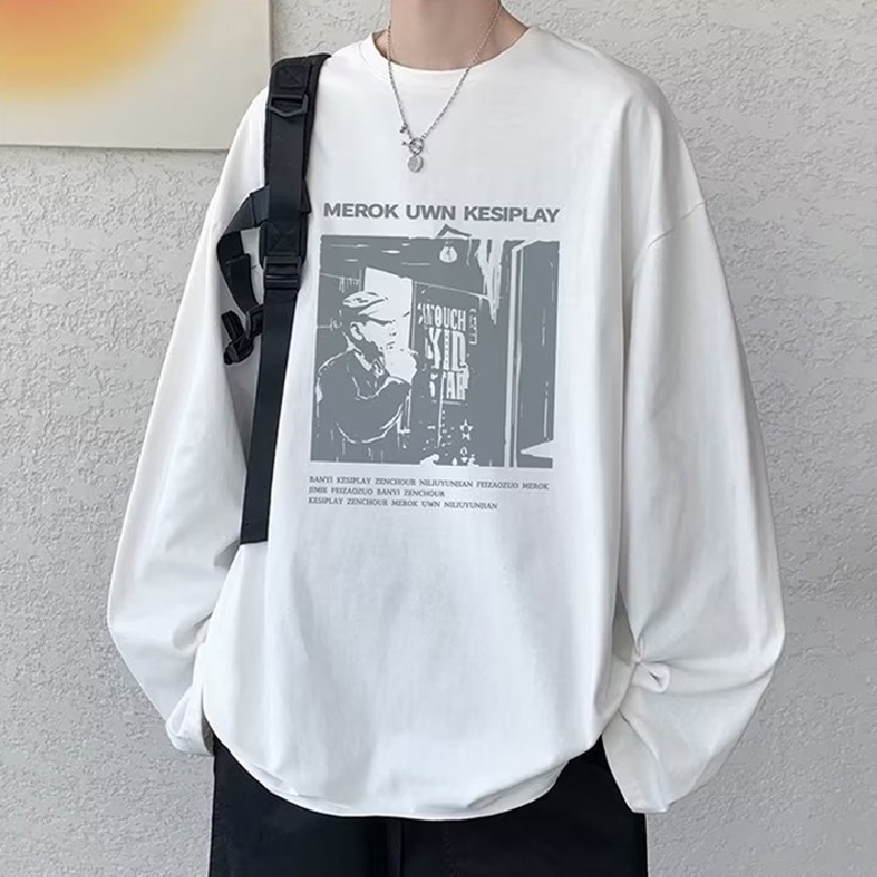 Áo Thun Tay Dài Dáng Rộng In Họa Tiết Hoạt Hình Phong Cách Hip Hop Hàn Quốc Thời Trang Cho Nam Và Nữ size M-5XL